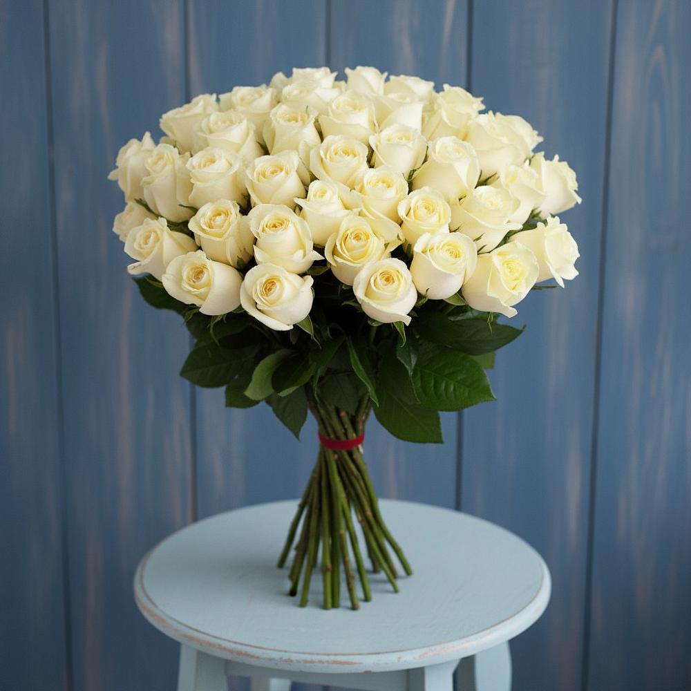 Букет 51 Белая роза Эдлесс Лав в Шахтёрске