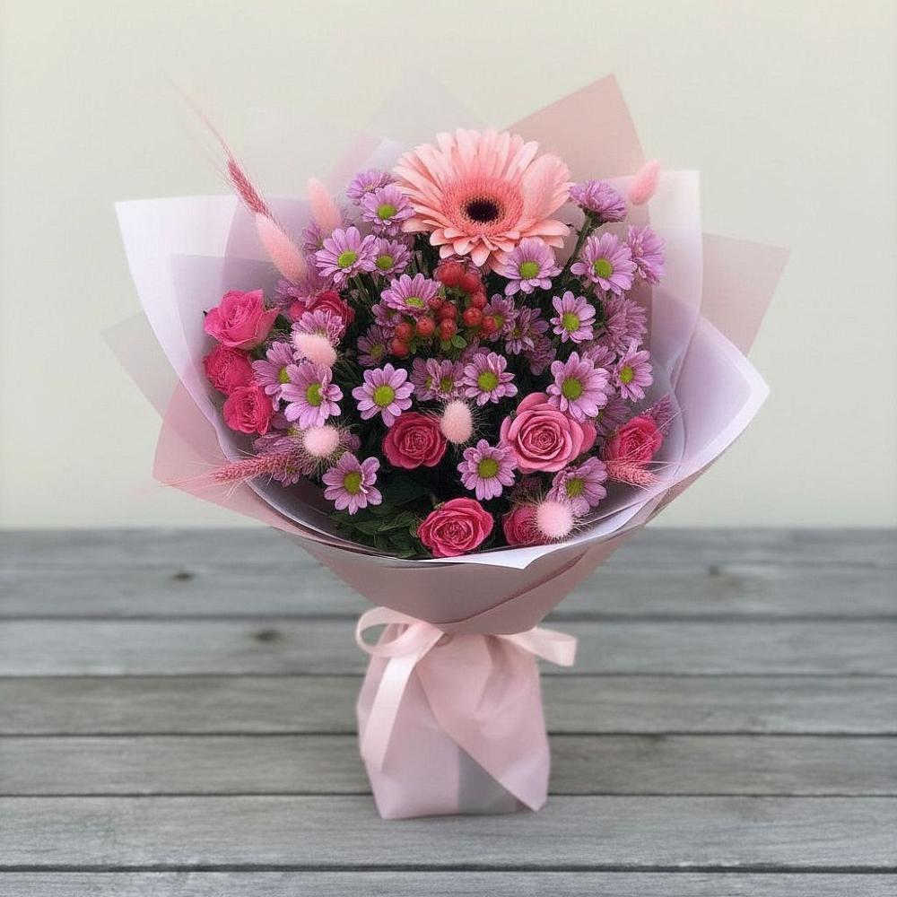 Букет цветов из: Розы, Герберы и Хризантемы в Шахтёрске