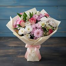 Букет цветов из:  Хризантемы, Альстромерии и Розы в Шахтёрске