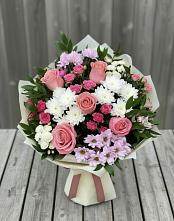 Букет цветов из:  Альстромерии, Гвоздики, Розы и Хризантемы в Шахтёрске